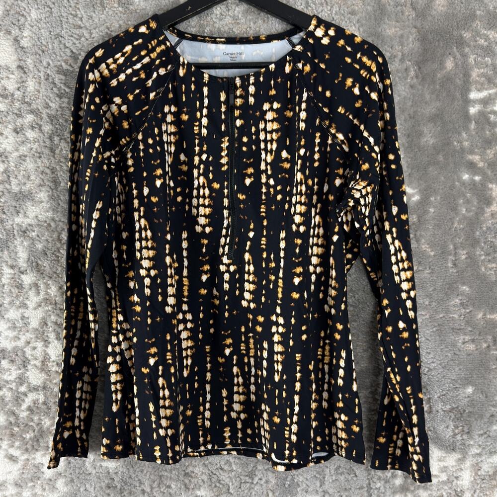 Garnet Hill Size XL Abstract Stretch Casual Top‎ Long Speeve Zipper Pullover